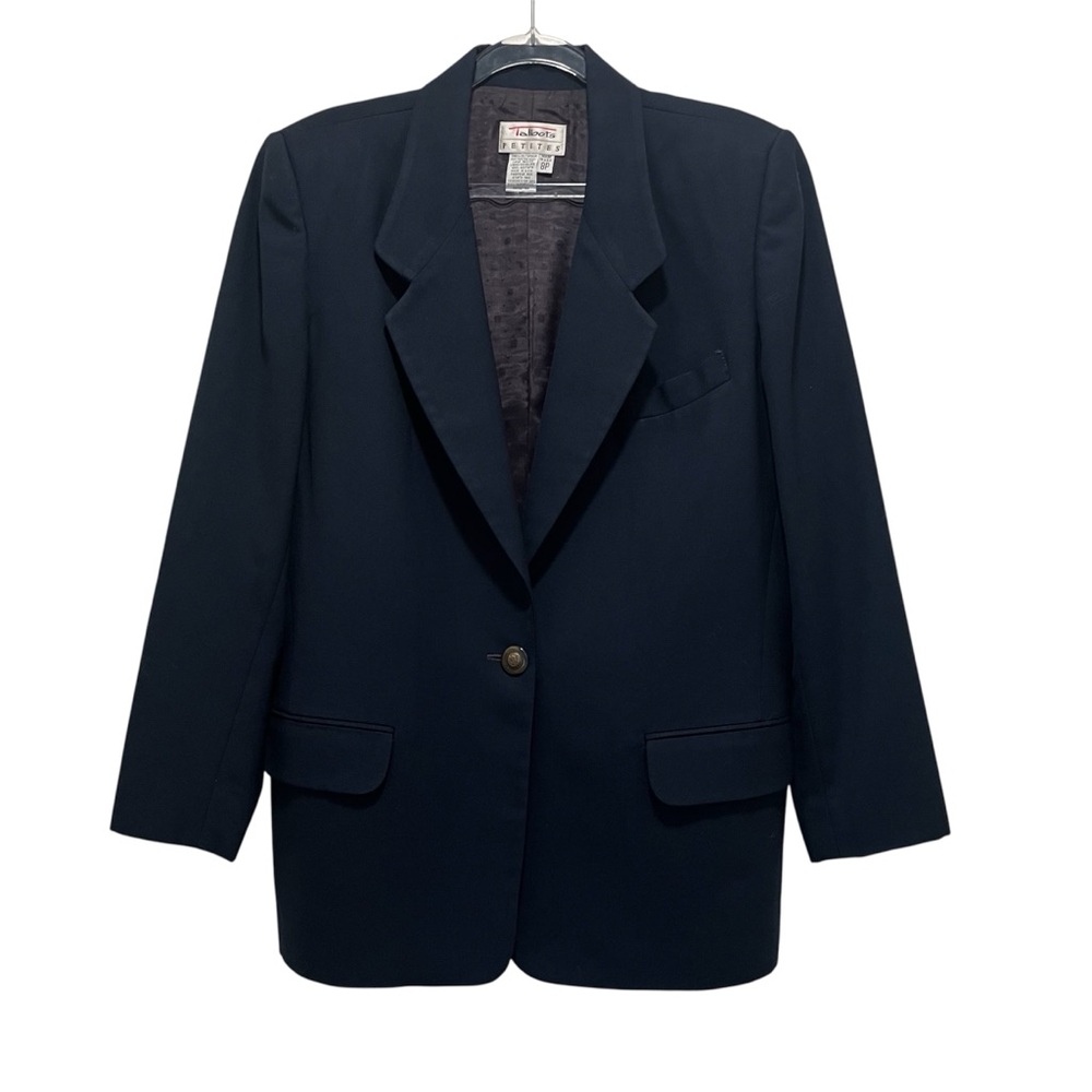 Vtg Talbots Navy Blue Sz 8P 100% Worsted Wool Blazer Quiet Luxury 90s Preppy